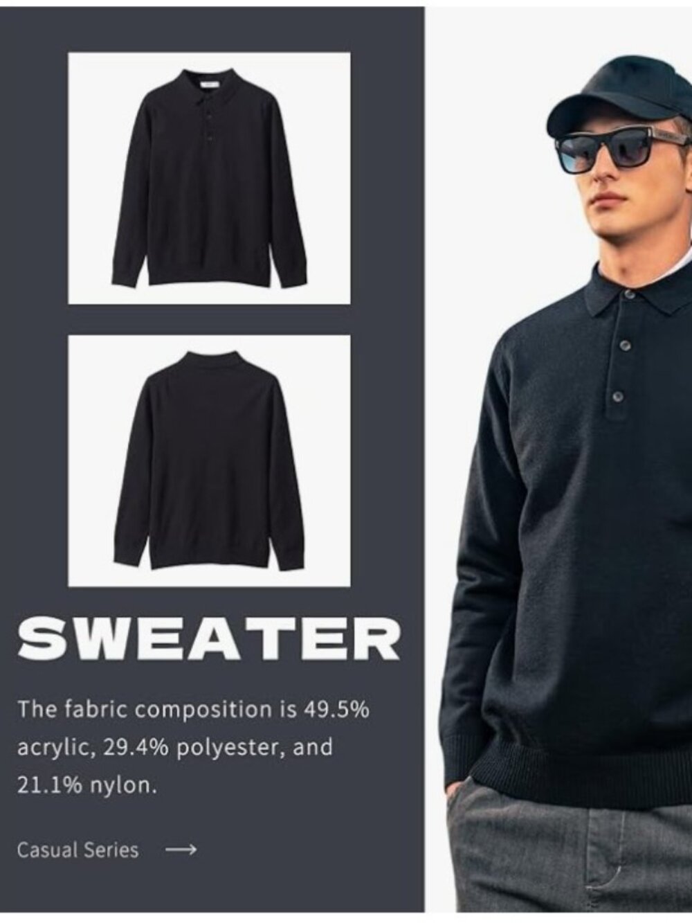 New XL ZVX Men's Polo Sweater Fashion Collar Casual Sweater Blue/Gray color